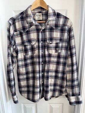 Ariat Retro Fit Long Sleeve Plaid Shirt Men’s M Pearl Snap Western Rodeo Cowboy